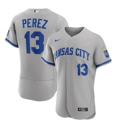 Men Kansas City Royals 13 Salvador Perez Grey Flex Base Stitched Jersey