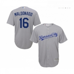 Mens Kansas City Royals 16 Martin Maldonado Replica Grey Road Cool Base Baseball Jersey 