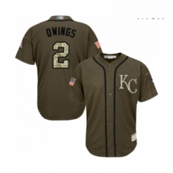 Mens Kansas City Royals 2 Chris Owings Authentic Green Salute to Service Baseball Jersey 