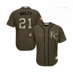 Mens Kansas City Royals 21 Homer Bailey Authentic Green Salute to Service Baseball Jersey 