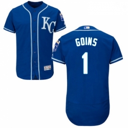 Mens Majestic Kansas City Royals 1 Ryan Goins Royal Blue Alternate Flex Base Authentic Collection MLB Jersey