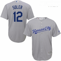 Mens Majestic Kansas City Royals 12 Jorge Soler Replica Grey Road Cool Base MLB Jersey