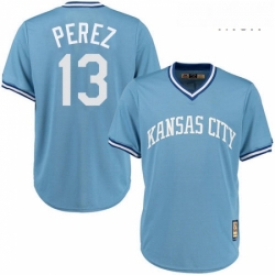 Mens Majestic Kansas City Royals 13 Salvador Perez Authentic Light Blue Cooperstown MLB Jersey