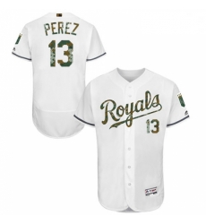 Mens Majestic Kansas City Royals 13 Salvador Perez Authentic White 2016 Memorial Day Fashion Flex Base Jersey