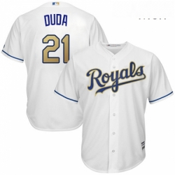 Mens Majestic Kansas City Royals 21 Lucas Duda Replica White Home Cool Base MLB Jersey 