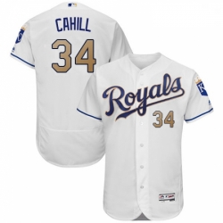 Mens Majestic Kansas City Royals 34 Trevor Cahill White Flexbase Authentic Collection MLB Jersey