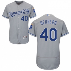 Mens Majestic Kansas City Royals 40 Kelvin Herrera Grey Road Flex Base Authentic Collection MLB Jersey