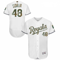 Mens Majestic Kansas City Royals 48 Joakim Soria Authentic White 2016 Memorial Day Fashion Flex Base Jersey