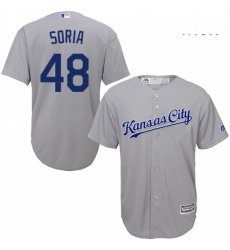 Mens Majestic Kansas City Royals 48 Joakim Soria Replica Grey Road Cool Base MLB Jersey