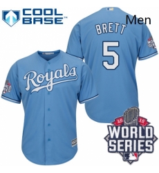 Mens Majestic Kansas City Royals 5 George Brett Replica Light Blue Alternate 1 Cool Base 2015 World Series Patch MLB Jersey