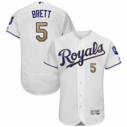 Mens Majestic Kansas City Royals 5 George Brett White Home Flex Base Authentic MLB Jersey