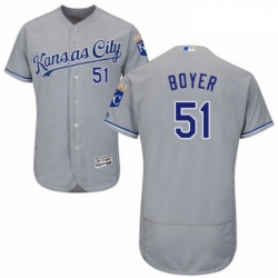 Mens Majestic Kansas City Royals 51 Blaine Boyer Grey Road Flex Base Authentic Collection MLB Jersey