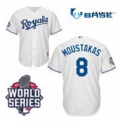 Mens Majestic Kansas City Royals 8 Mike Moustakas Replica White Home Cool Base 2015 World Series