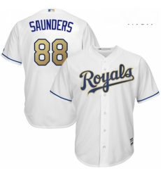 Mens Majestic Kansas City Royals 88 Michael Saunders Replica White Home Cool Base MLB Jersey 