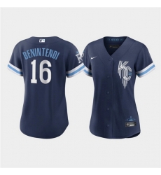 Women Kansas City Royals 16 Andrew Benintendi 2022 Navy City Connect Cool Base Stitched Jersey