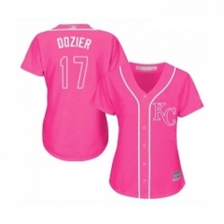 Womens Kansas City Royals 17 Hunter Dozier Replica Pink Fashion Cool Base Baseball Jersey 