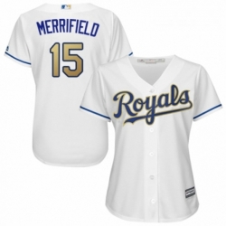 Womens Majestic Kansas City Royals 15 Whit Merrifield Authentic White Home Cool Base MLB Jersey 