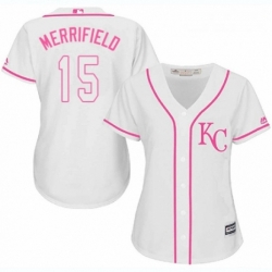 Womens Majestic Kansas City Royals 15 Whit Merrifield Replica White Fashion Cool Base MLB Jersey 