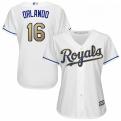 Womens Majestic Kansas City Royals 16 Paulo Orlando Replica White Home Cool Base MLB Jersey