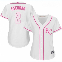 Womens Majestic Kansas City Royals 2 Alcides Escobar Authentic White Fashion Cool Base MLB Jersey