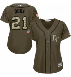 Womens Majestic Kansas City Royals 21 Lucas Duda Replica Green Salute to Service MLB Jersey 