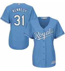 Womens Majestic Kansas City Royals 31 Ian Kennedy Authentic Light Blue Alternate 1 Cool Base MLB Jersey