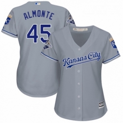 Womens Majestic Kansas City Royals 45 Abraham Almonte Replica Grey Road Cool Base MLB Jersey 