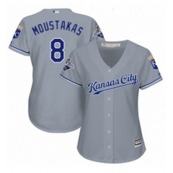 Womens Majestic Kansas City Royals 8 Mike Moustakas Authentic Grey Road Cool Base MLB Jersey