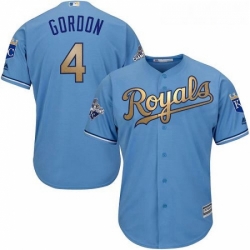 Youth Majestic Kansas City Royals 4 Alex Gordon Authentic Light Blue 2015 World Series Champions Gold Program Cool Base MLB Jersey