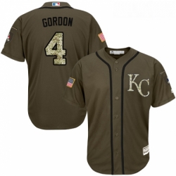 Youth Majestic Kansas City Royals 4 Alex Gordon Replica Green Salute to Service MLB Jersey