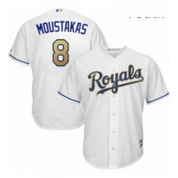 Youth Majestic Kansas City Royals 8 Mike Moustakas Authentic White Home Cool Base MLB Jersey