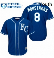 Youth Majestic Kansas City Royals 8 Mike Moustakas Replica Blue Alternate 2 Cool Base MLB Jersey