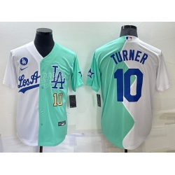 Men Los Angeles Dodgers 10 Justin Turner 2022 All Star White Green Cool Base Baseball Jerseys