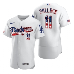 Men Los Angeles Dodgers 11 A J  Pollock Men Nike White Fluttering USA Flag Limited Edition Flex Base MLB Jersey