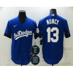 Men Los Angeles Dodgers 13 Max Muncy Blue 2 20 Patch City Connect Cool Base Stitched Jersey