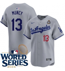 Men Los Angeles Dodgers 13 Max Muncy Gray 2024 World Series Patch Limited Stitched Baseball Jersey
