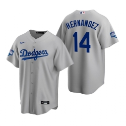 Men Los Angeles Dodgers 14 Enrique Hernandez Gray 2020 World Series Champions Replica Jersey