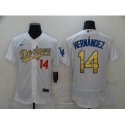 Men Los Angeles Dodgers 14 Enrique Hernandez White Gold 2020 Nike Flexbase Jersey