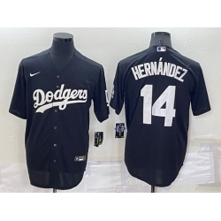 Men Los Angeles Dodgers 14 Kik E9 Hern E1ndez Black Cool Base Stitched Jerseyy