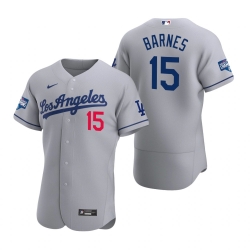 Men Los Angeles Dodgers 15 Austin Barnes Gray 2020 World Series Champions Flex Base Jersey