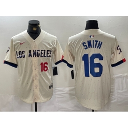 Men Los Angeles Dodgers 16 Will Smith Cream Stitched Baseball Jersey 5