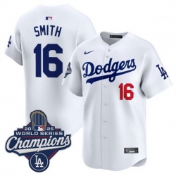 Men Los Angeles Dodgers 16 Will Smith White 2025 World Series Champions Patch Home Limited Stitched Baseball Jersey