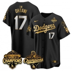 Men Los Angeles Dodgers 17 Shohei Ohtani Black Gold 2025 World Series Champions Back to Back With No 34 Patch Limited Stitched Baseball Jersey