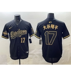 Men Los Angeles Dodgers 17 Shohei Ohtani Black Gold 2025 World Series Champions Patch Limited Stitched Baseball Jersey