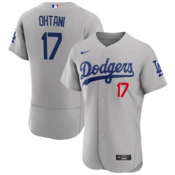 Men Los Angeles Dodgers 17 Shohei Ohtani Gray 2023 Flex Base Stitched Baseball Jersey