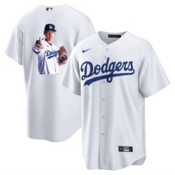 Men Los Angeles Dodgers 17 Shohei Ohtani White Big Logo Cool Base Stitched Jersey 6