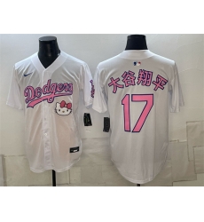 Men Los Angeles Dodgers  17 Shohei Ohtani White Pink 2025 Hello Kitty Vapor Limited Stitched Baseball Jersey
