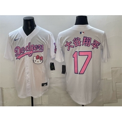 Men Los Angeles Dodgers  17 Shohei Ohtani White Pink 2025 Hello Kitty Vapor Limited Stitched Baseball Jersey