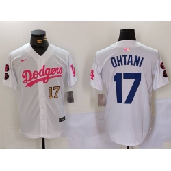 Men Los Angeles Dodgers 17 Shohei Ohtani White Pink Vin  26 Kobe Patch Stitched Baseball Jersey 1