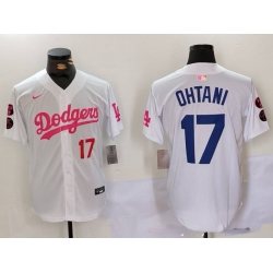 Men Los Angeles Dodgers 17 Shohei Ohtani White Pink Vin  26 Kobe Patch Stitched Baseball Jerseys